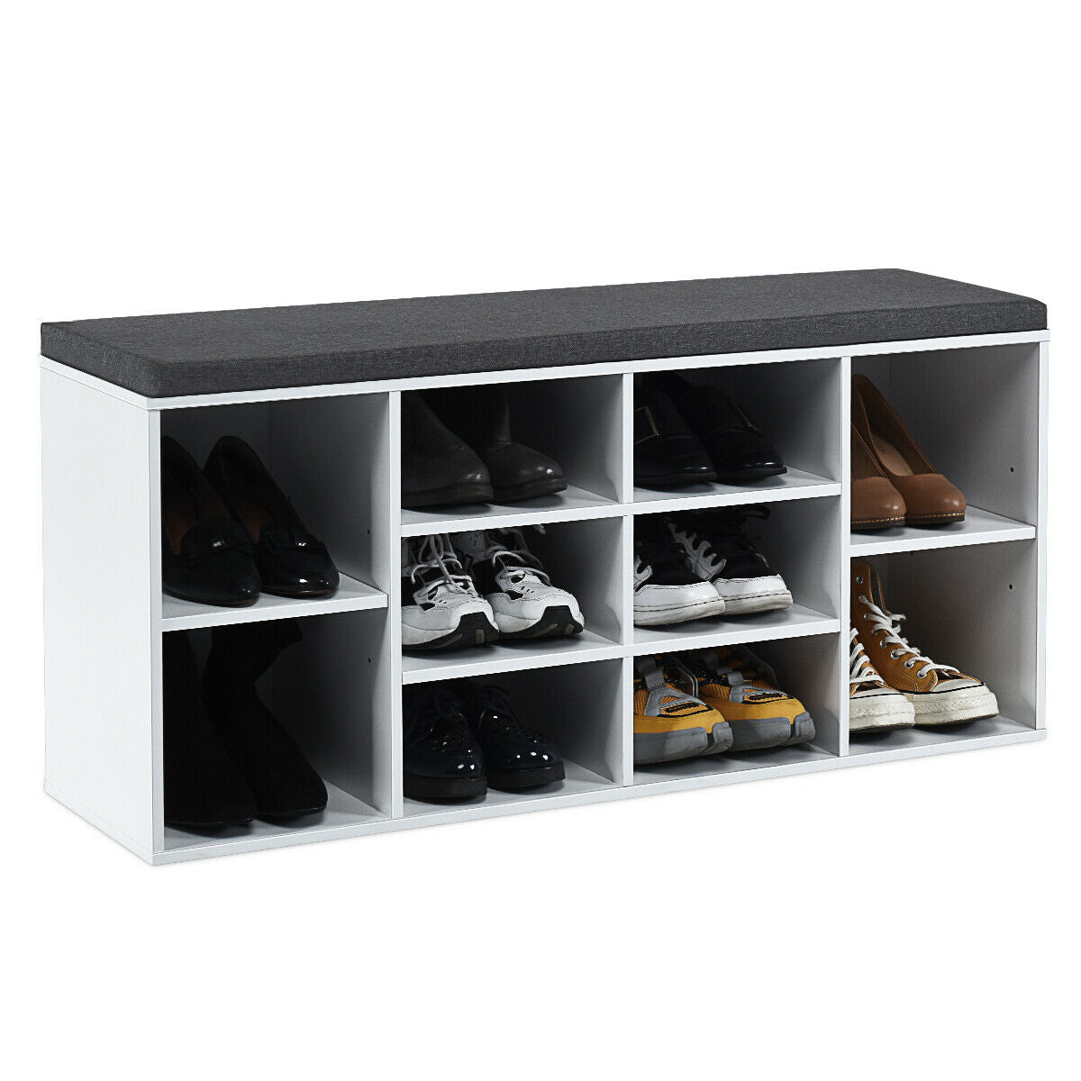 10-Cube Organizer Shoe Storage Bench  for Entryway & Hallway with Cushion