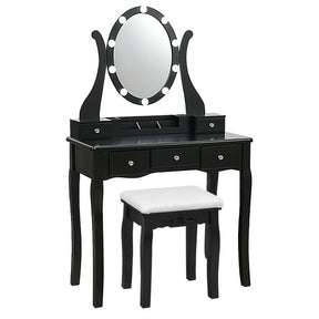 10 Dimmable LED Lights Vanity Table Stool Set with Lighted Mirror