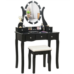 10 Dimmable LED Lights Vanity Table Stool Set with Lighted Mirror