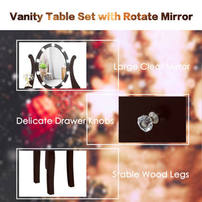 10 Dimmable LED Lights Vanity Table Stool Set with Lighted Mirror