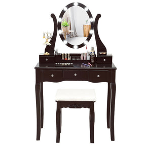 10 Dimmable LED Lights Vanity Table Stool Set with Lighted Mirror