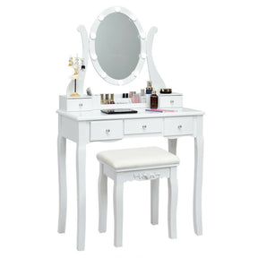 10 Dimmable LED Lights Vanity Table Stool Set with Lighted Mirror