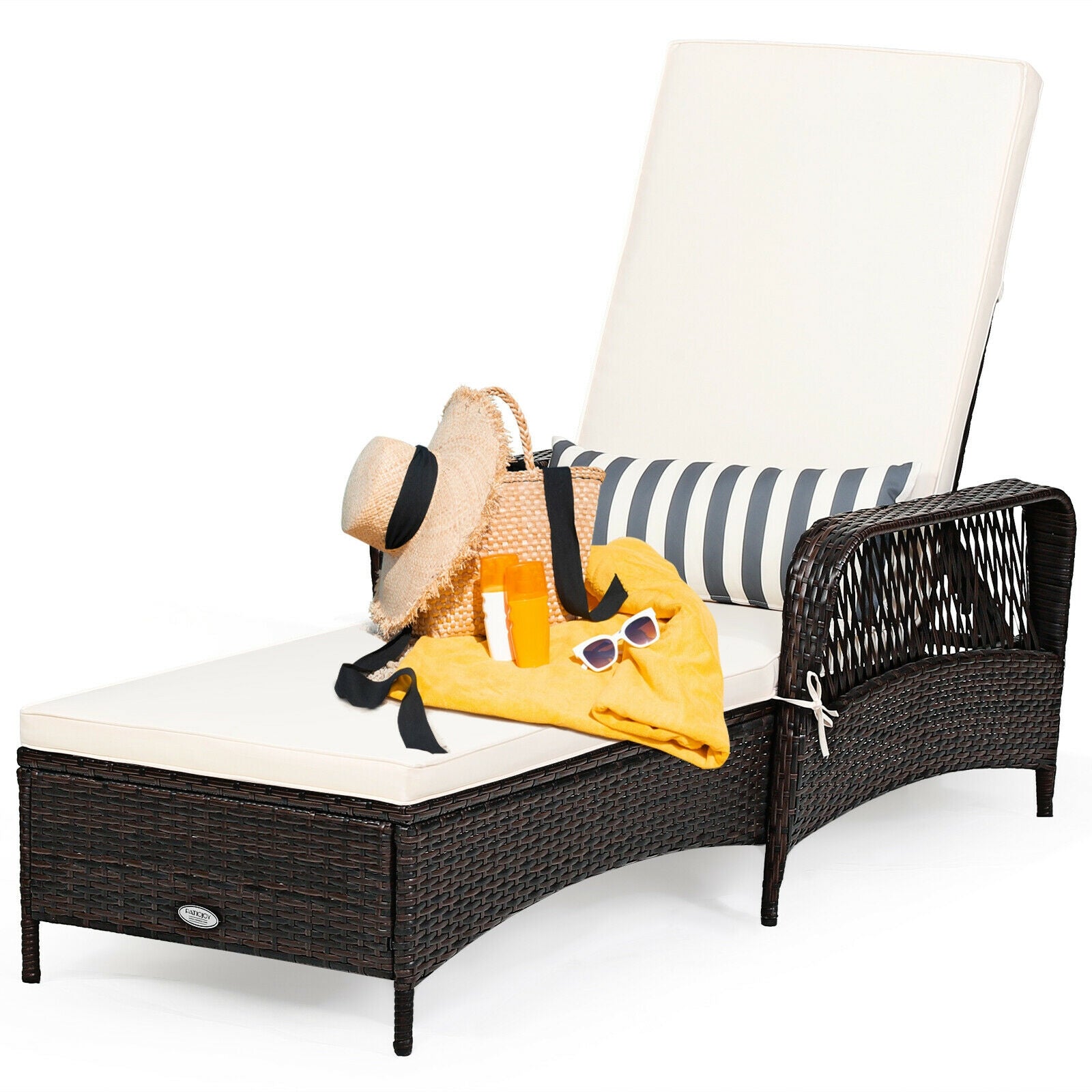 Patio Wicker Chaise Lounge Chair with Pillow and Adjustable Backrest