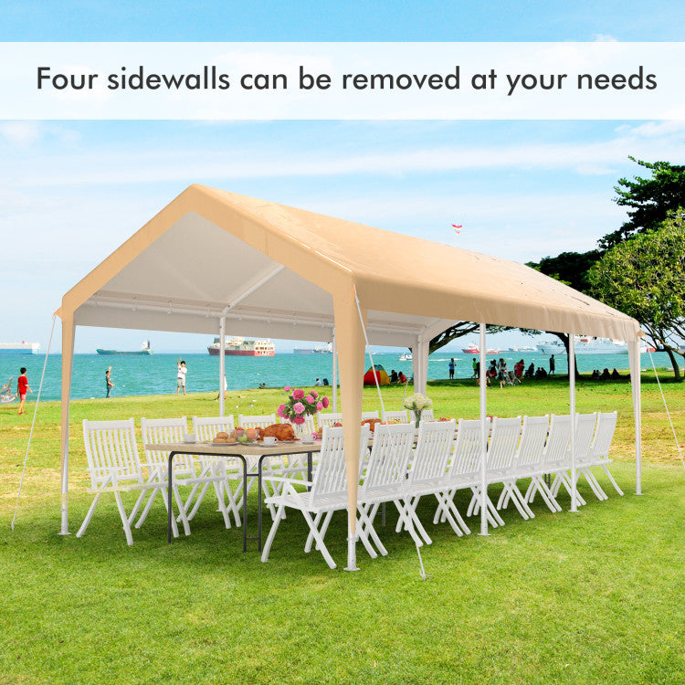 10 x 20 Feet Portable Heavy-Duty Carport with Removable Sidewalls