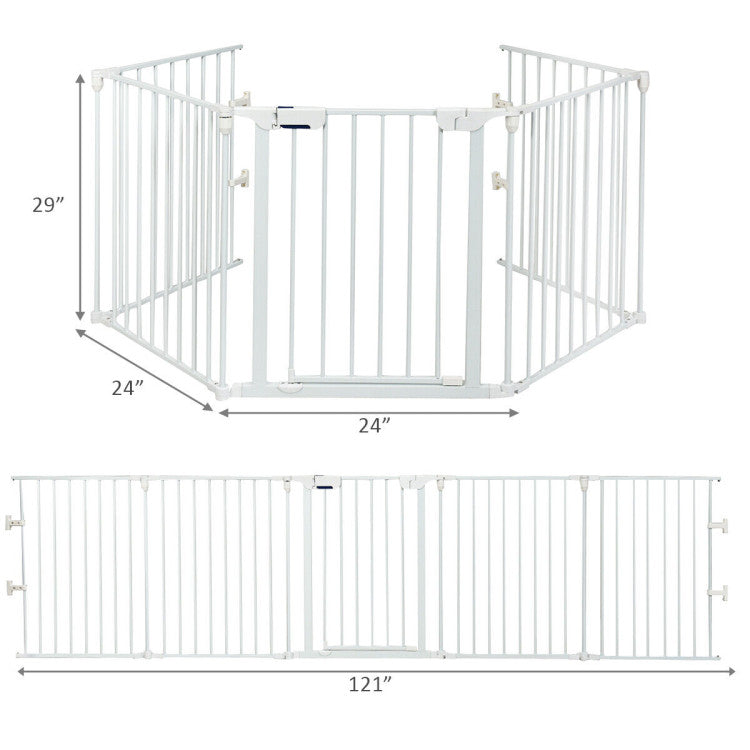 115 Inch Length 5 Panel Adjustable Wide Fireplace Fence Pet Dog Fence