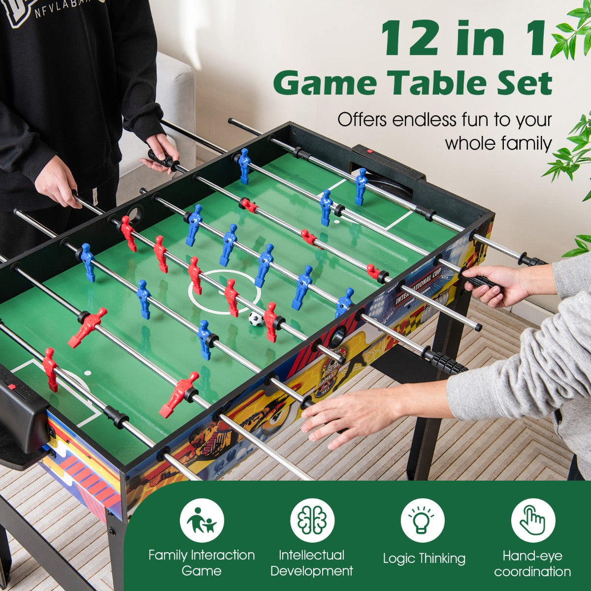 12-in-1 Combo Game Table Set with Foosball for Home and Bar