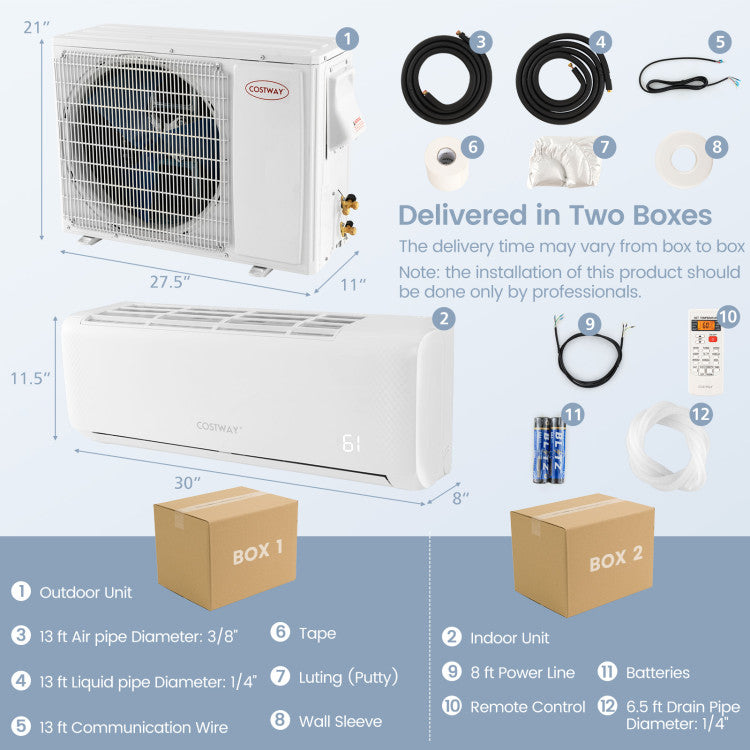 12000 BTU 21 SEER2 208-230V Ductless Mini Split Air Conditioner with Heater Pump and Self-Cleaning