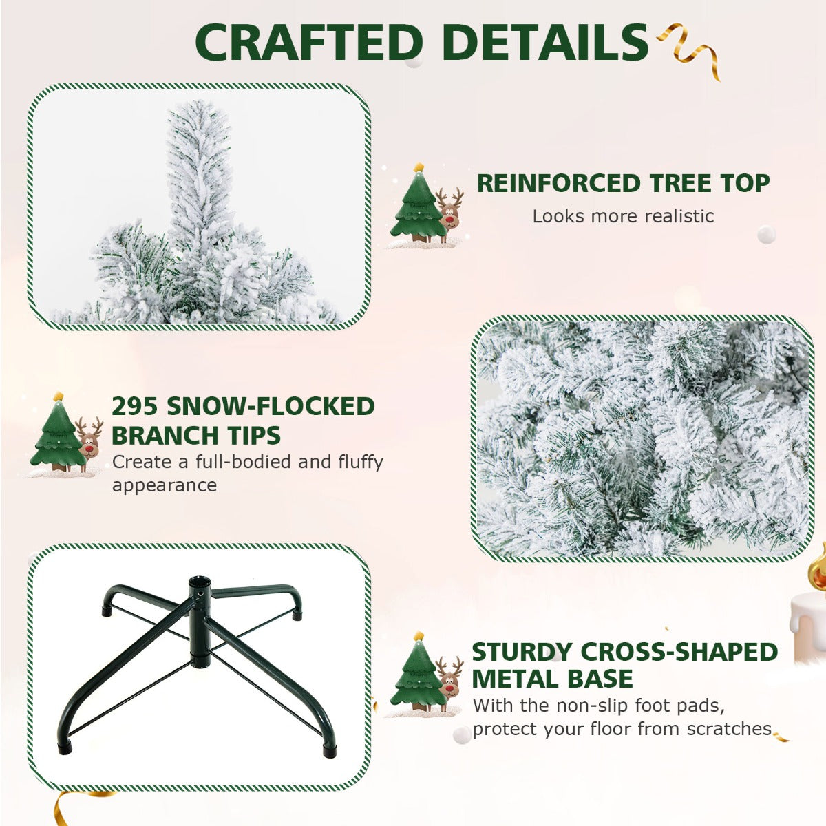 1.4M Snow Flocked Christmas Tree with 295 Tips and 150 LED Lights