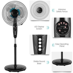 16 Inches Adjustable Height Fan with Quiet Oscillating Stand and  LCD Display