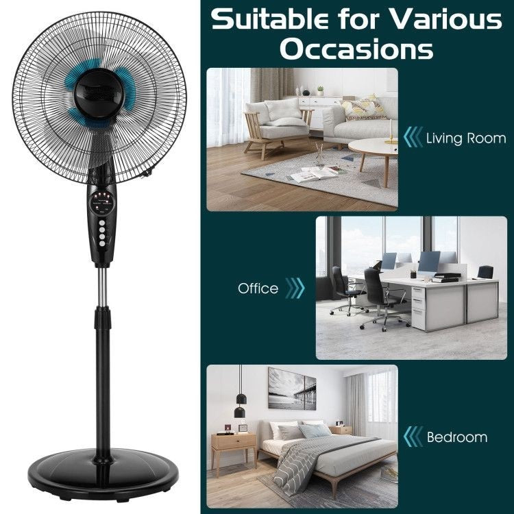 16 Inches Adjustable Height Fan with Quiet Oscillating Stand and  LCD Display