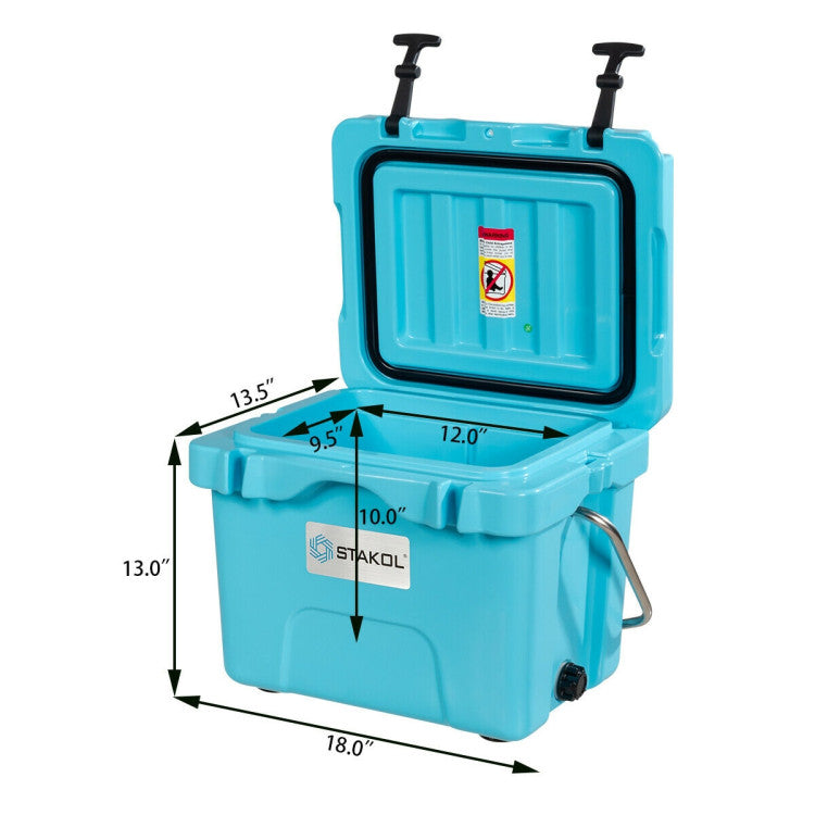 16 Quart 24-Can Capacity Portable Insulated Ice Cooler with 2 Cup Holders for Outdoor Camping