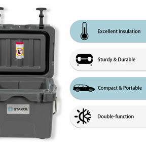 16 Quart 24-Can Capacity Portable Insulated Ice Cooler with 2 Cup Holders for Outdoor Camping