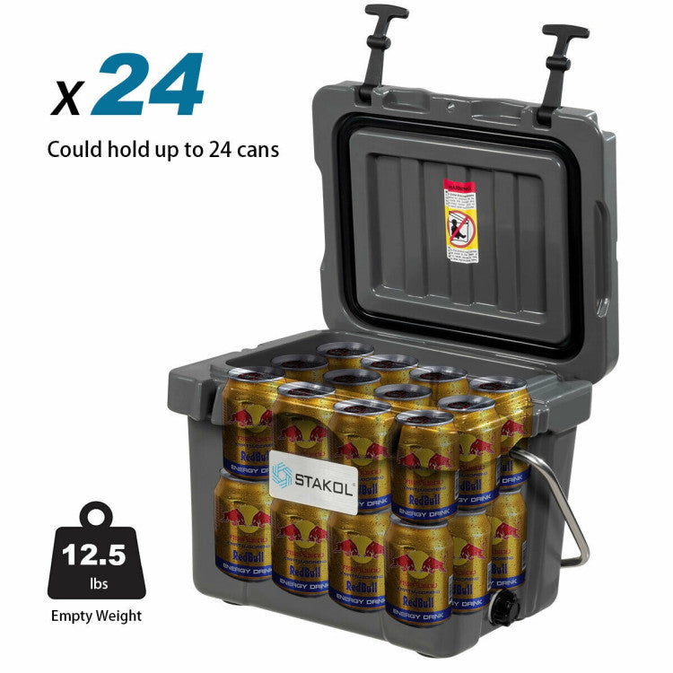 16 Quart 24-Can Capacity Portable Insulated Ice Cooler with 2 Cup Holders for Outdoor Camping