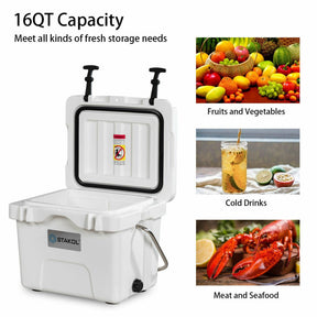 16 Quart 24-Can Capacity Portable Insulated Ice Cooler with 2 Cup Holders for Outdoor Camping