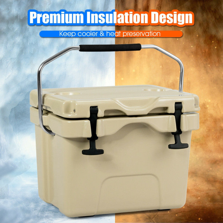 16 Quart 24-Can Capacity Portable Insulated Ice Cooler with 2 Cup Holders for Outdoor Camping