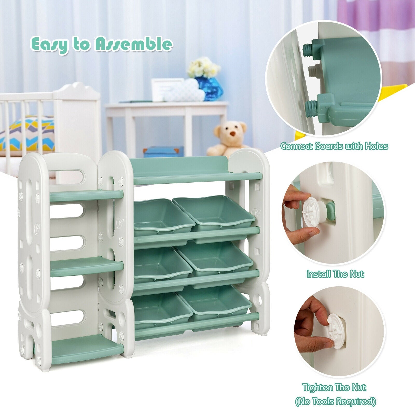 Kids Toy Storage Organizer with Bins and Multi-Layer Shelf for Living room and Playroom