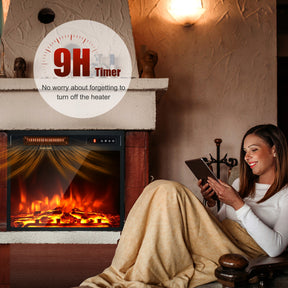 18 Inch 1500W Electric Fireplace Freestanding Heater Ultra Thin Electric Fireplace Insert Heater with Overheating Protection, Realistic Logs Flames with Remote Control