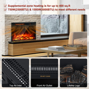 18 Inch 1500W Electric Fireplace Freestanding Heater Ultra Thin Electric Fireplace Insert Heater with Overheating Protection, Realistic Logs Flames with Remote Control