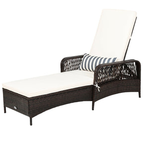 Patio Wicker Chaise Lounge Chair with Pillow and Adjustable Backrest