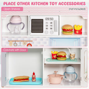 2-In-1 Double Sided Kids Pretend Kitchen Playset and Dollhouse with 6 Furniture