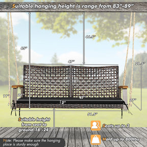 2-Person Rattan Hanging Porch Swing Chair for Patio & Pool