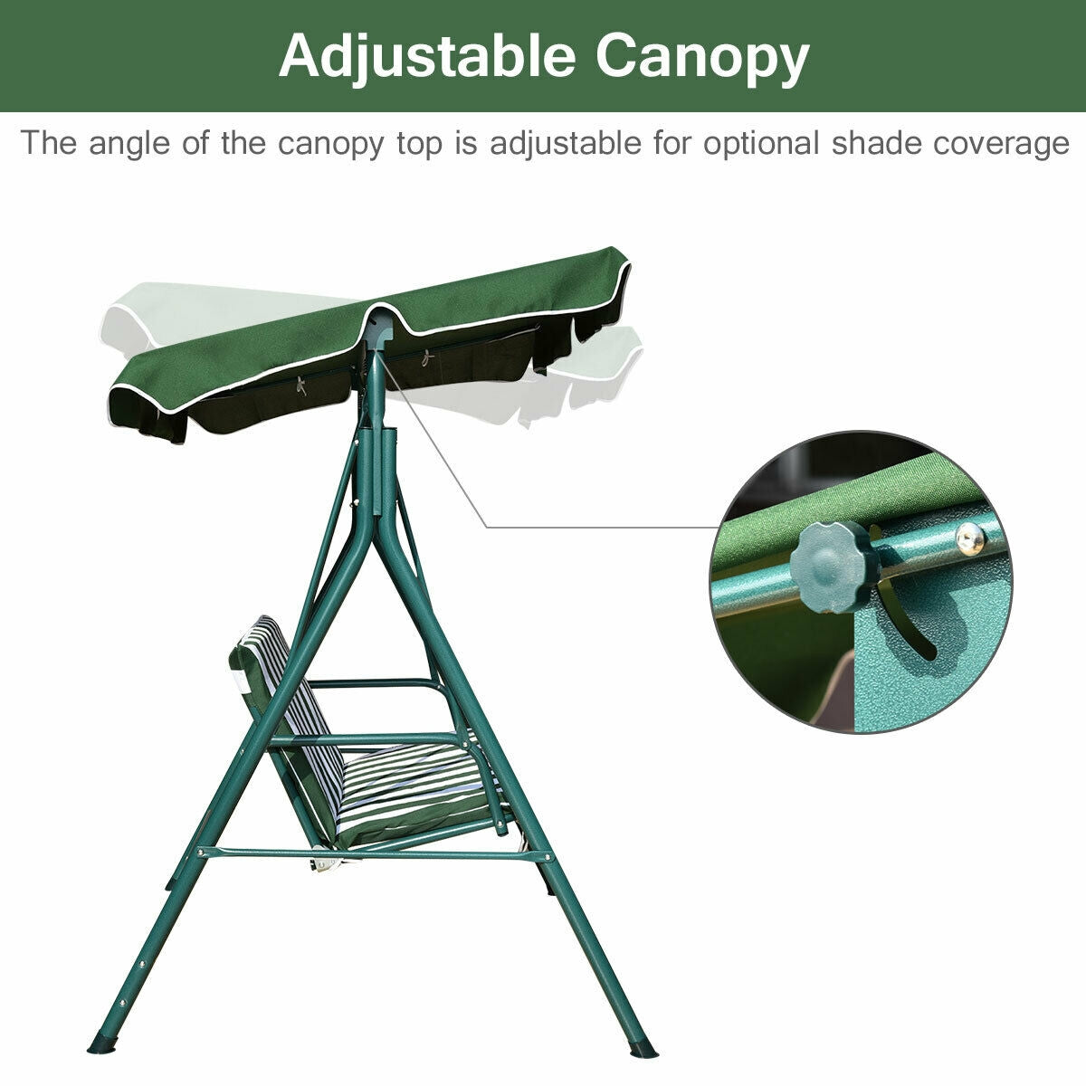 2-Person Weather Resistant Canopy Swing for Porch Garden Backyard Lawn