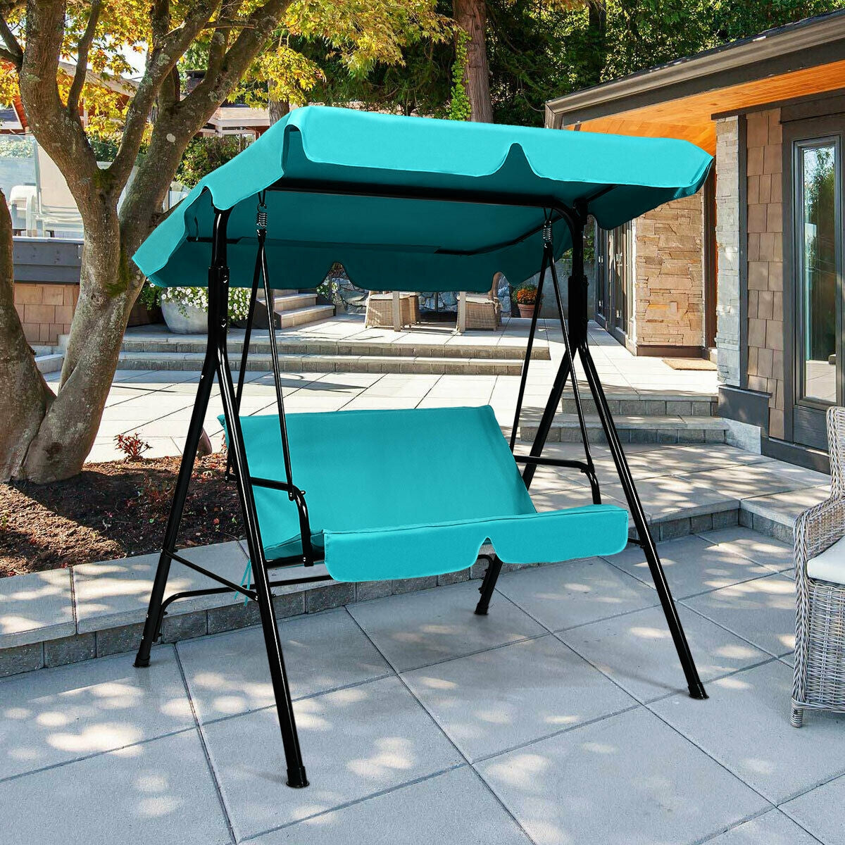 2-Person Weather Resistant Canopy Swing for Porch Garden Backyard Lawn