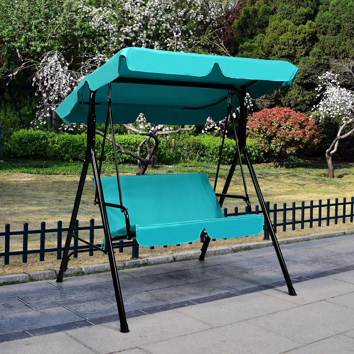 2-Person Weather Resistant Canopy Swing for Porch Garden Backyard Lawn