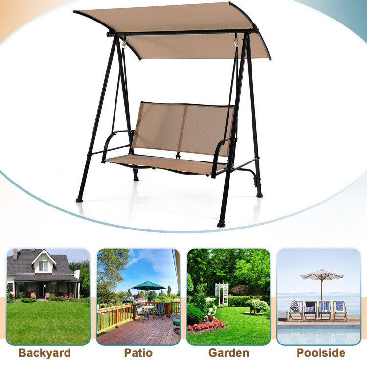 2-Seat Outdoor Patio Backyard Swing Chair with Canopy