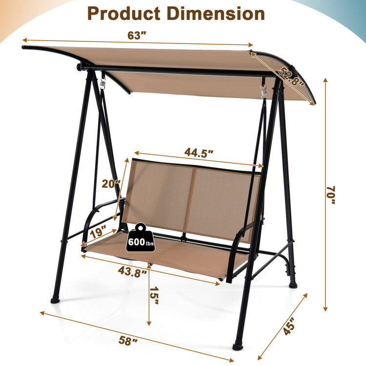 2-Seat Outdoor Patio Backyard Swing Chair with Canopy