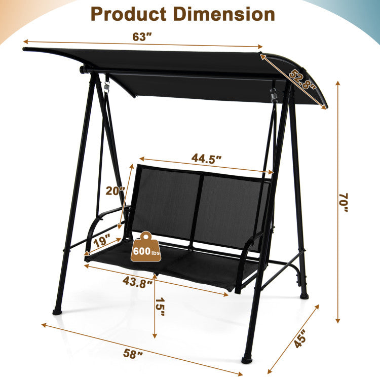 2-Seat Outdoor Patio Backyard Swing Chair with Canopy