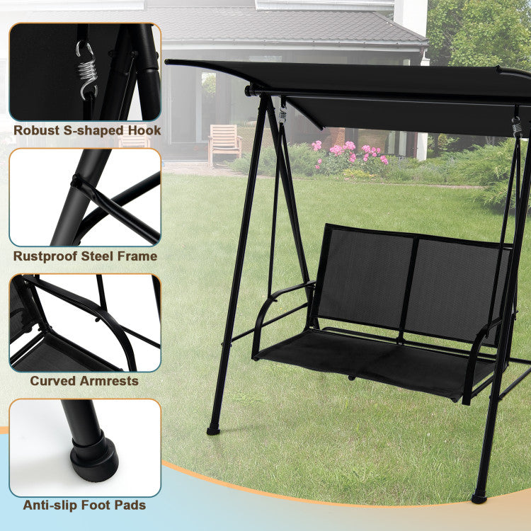 2-Seat Outdoor Patio Backyard Swing Chair with Canopy