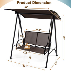 2-Seat Outdoor Patio Backyard Swing Chair with Canopy