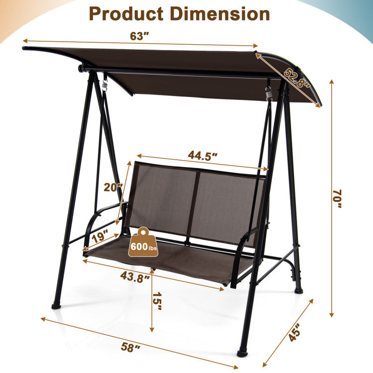 2-Seat Outdoor Patio Backyard Swing Chair with Canopy