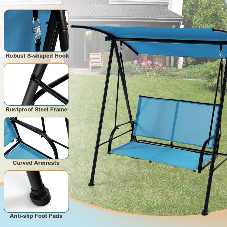 2-Seat Outdoor Patio Backyard Swing Chair with Canopy