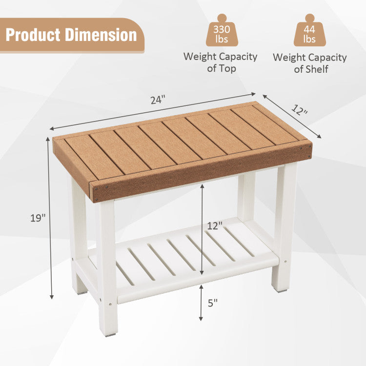 2-Tier HDPE Shower Bench with Anti-slip Foot Pads for Bathroom and Bedroom