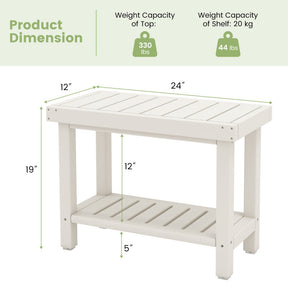 2-Tier HDPE Shower Bench with Anti-slip Foot Pads for Bathroom and Bedroom