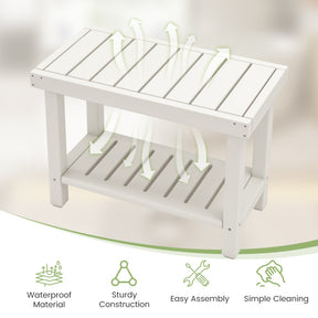 2-Tier HDPE Shower Bench with Anti-slip Foot Pads for Bathroom and Bedroom