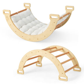 2-in-1 Arch Rocker Wooden Climber with Soft Cushion for Toddlers