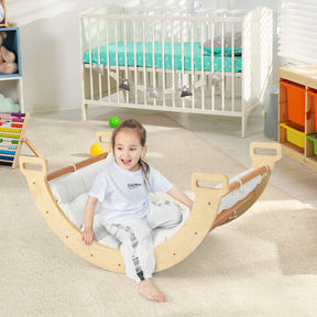 2-in-1 Arch Rocker Wooden Climber with Soft Cushion for Toddlers