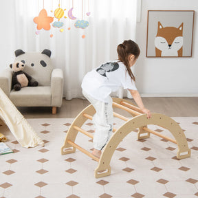 2-in-1 Arch Rocker Wooden Climber with Soft Cushion for Toddlers