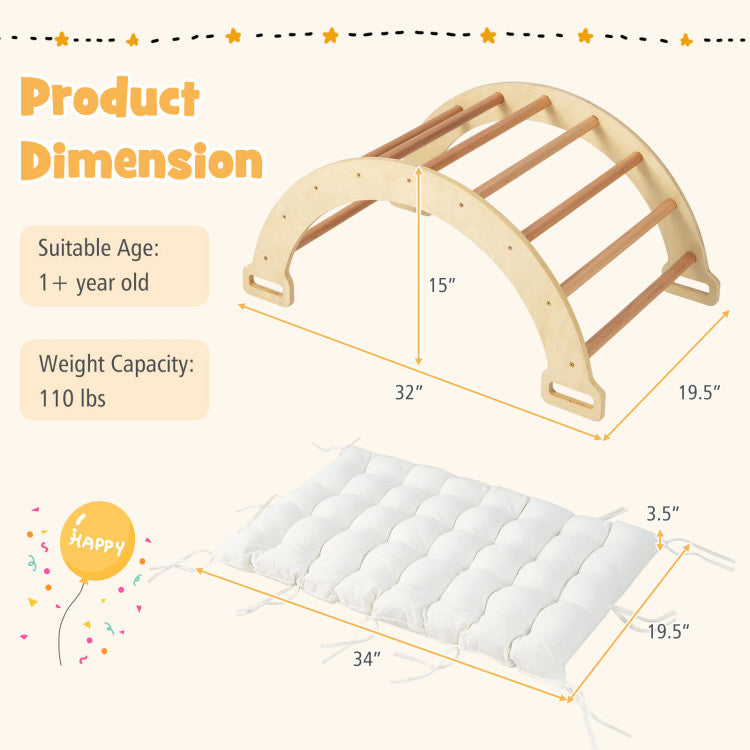 2-in-1 Arch Rocker Wooden Climber with Soft Cushion for Toddlers