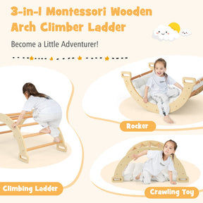 2-in-1 Arch Rocker Wooden Climber with Soft Cushion for Toddlers