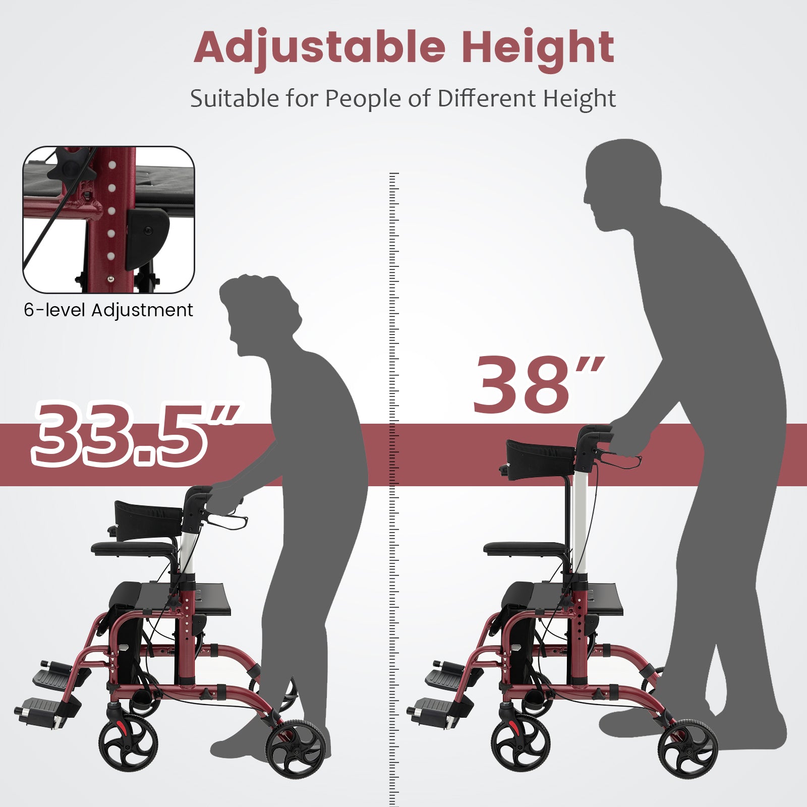 2 in 1 Rollator Walker Wheelchair Folding Medical Walker Rolling Transport Chair Mobility Walking