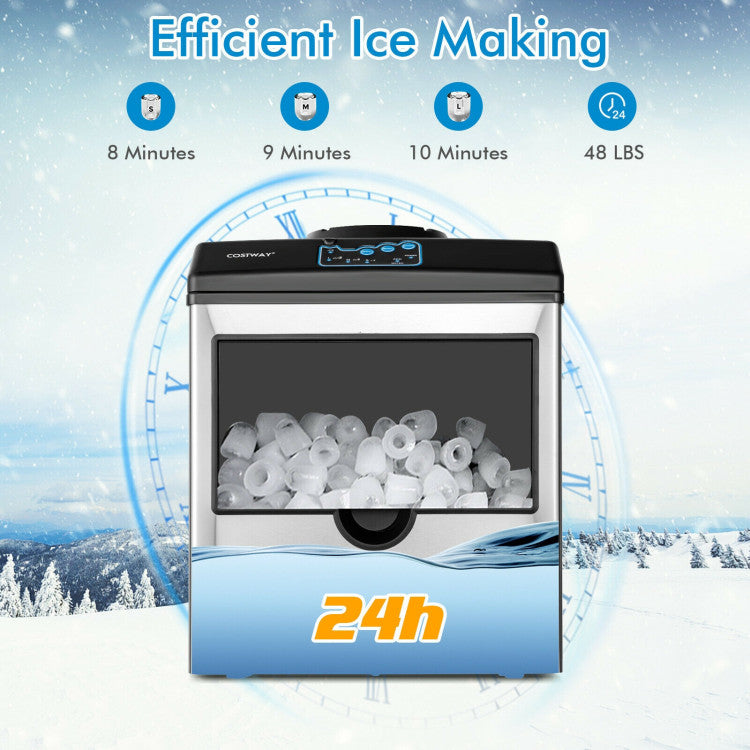 2-in-1 Stainless Steel Countertop Ice Maker with Water Dispenser