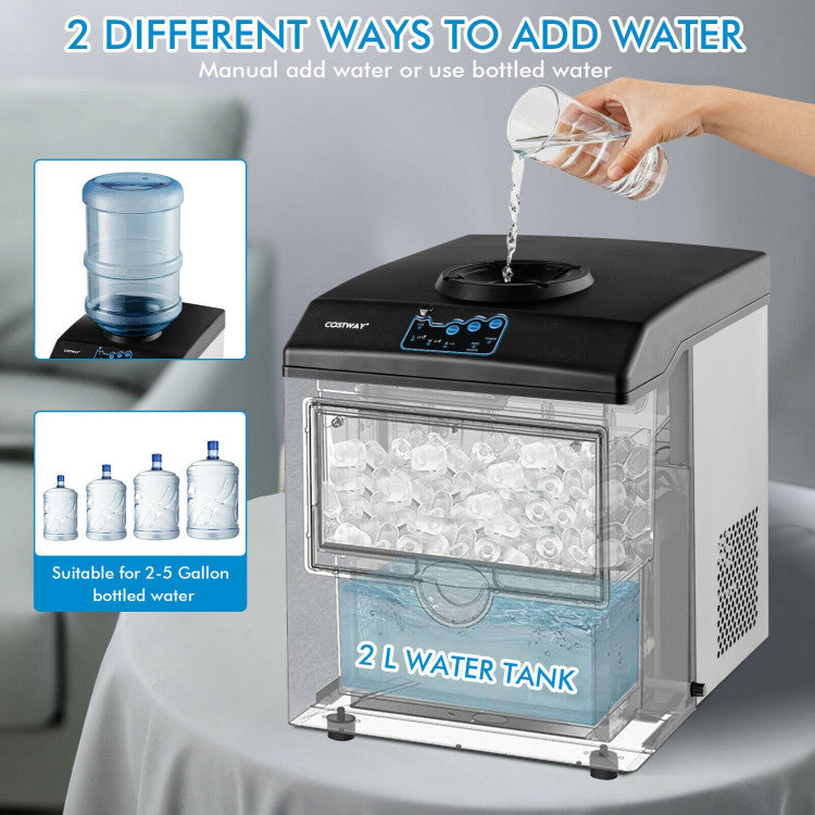 2-in-1 Stainless Steel Countertop Ice Maker with Water Dispenser