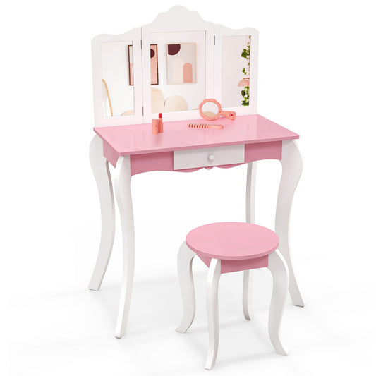 Kids Vanity Set with Tri-folding Acrylic Mirror TOP 20 Bonus Trinkets Set