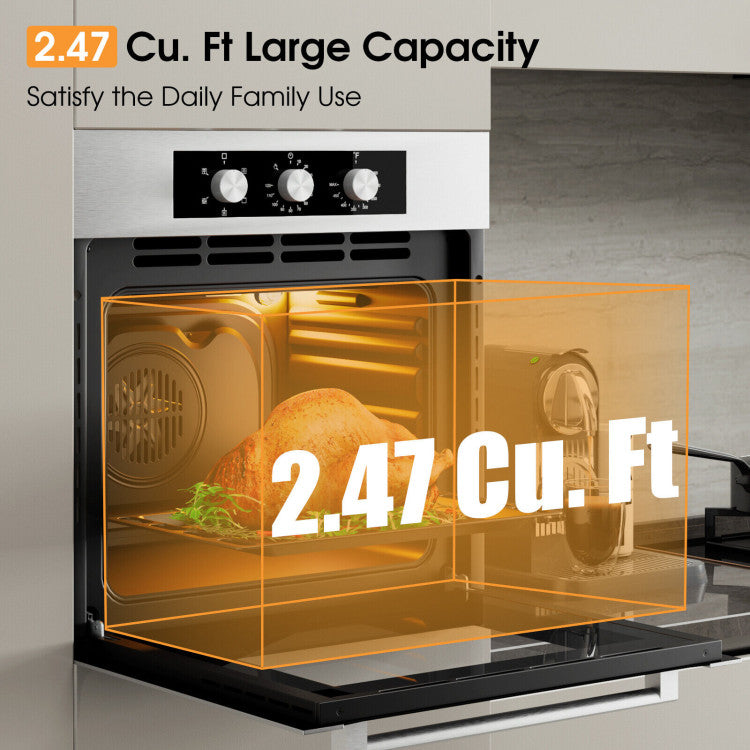 24 Inch Single Wall Mounted Oven 2.47Cu.ft with 5 Cooking Modes