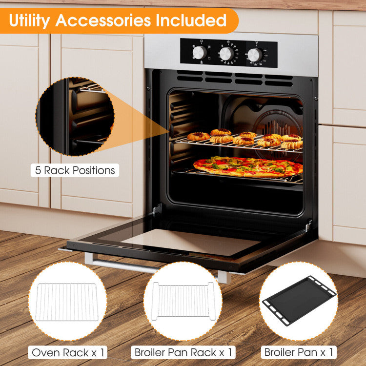 24 Inch Single Wall Mounted Oven 2.47Cu.ft with 5 Cooking Modes