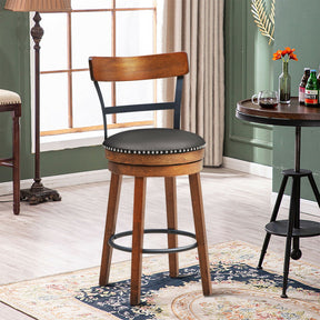 2 Pieces 360-Degree Bar Swivel Stools with Leather Padded and Backrest